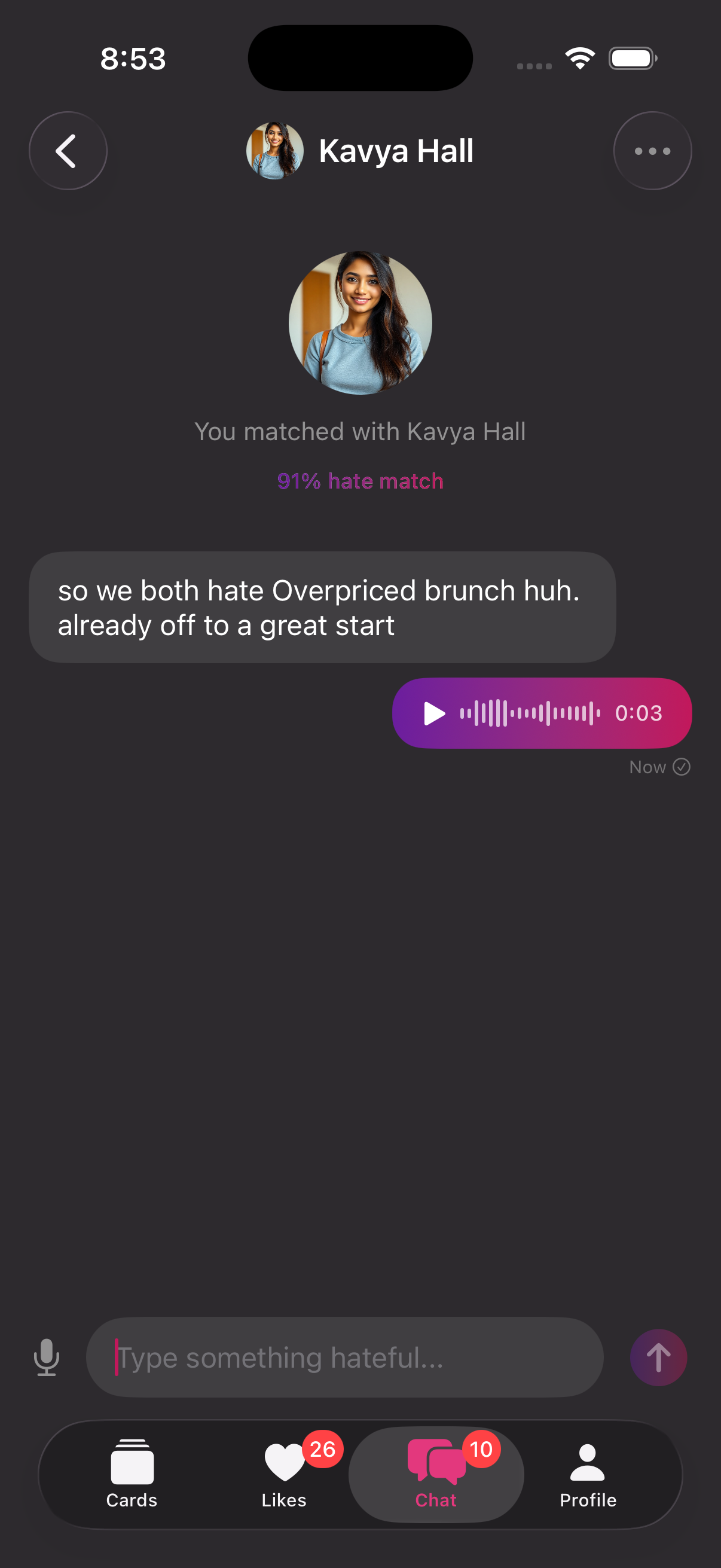 h8r chat with audio messages